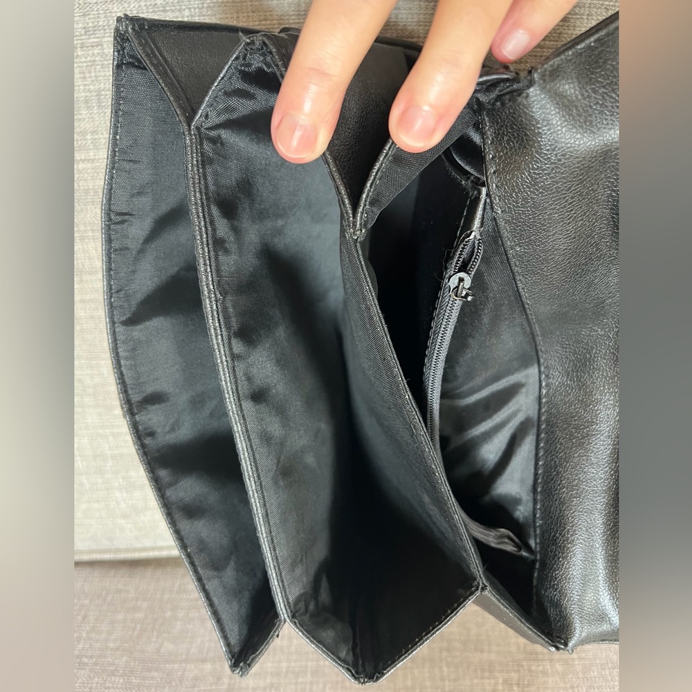 Vintage 1950s Pebble Leather Top Handle Mid-Century Structured Black Satchel Bag - Picture 12 of 16